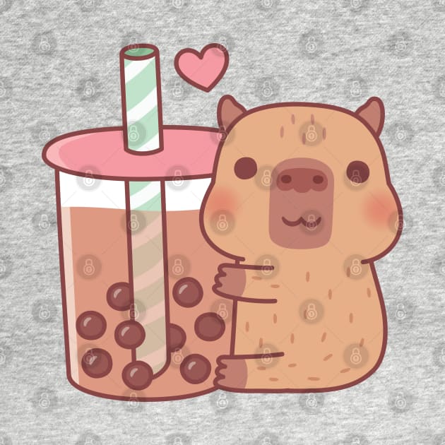 Cute Little Capybara Hugs Bubble Tea by rustydoodle